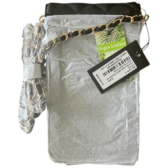 Badgley Mischka vegan leather phone case w/ diamond quilting and studs Black NWT - Picture 4 of 6